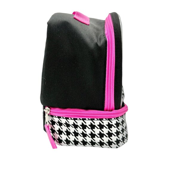 Cody Simpson Small Lunchtote 8 x 8 x 6 Houndstooth Black White Pink Accents - Picture 6 of 13